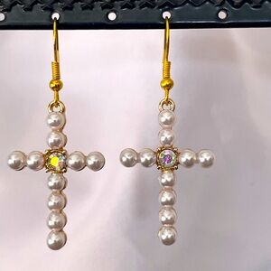 Pearl Cross Earrings
